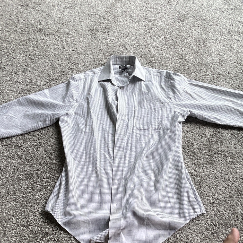 Jos. A. Bank Traveler White Blue Check Cotton Pocket Spread Collar 17.5 34/35